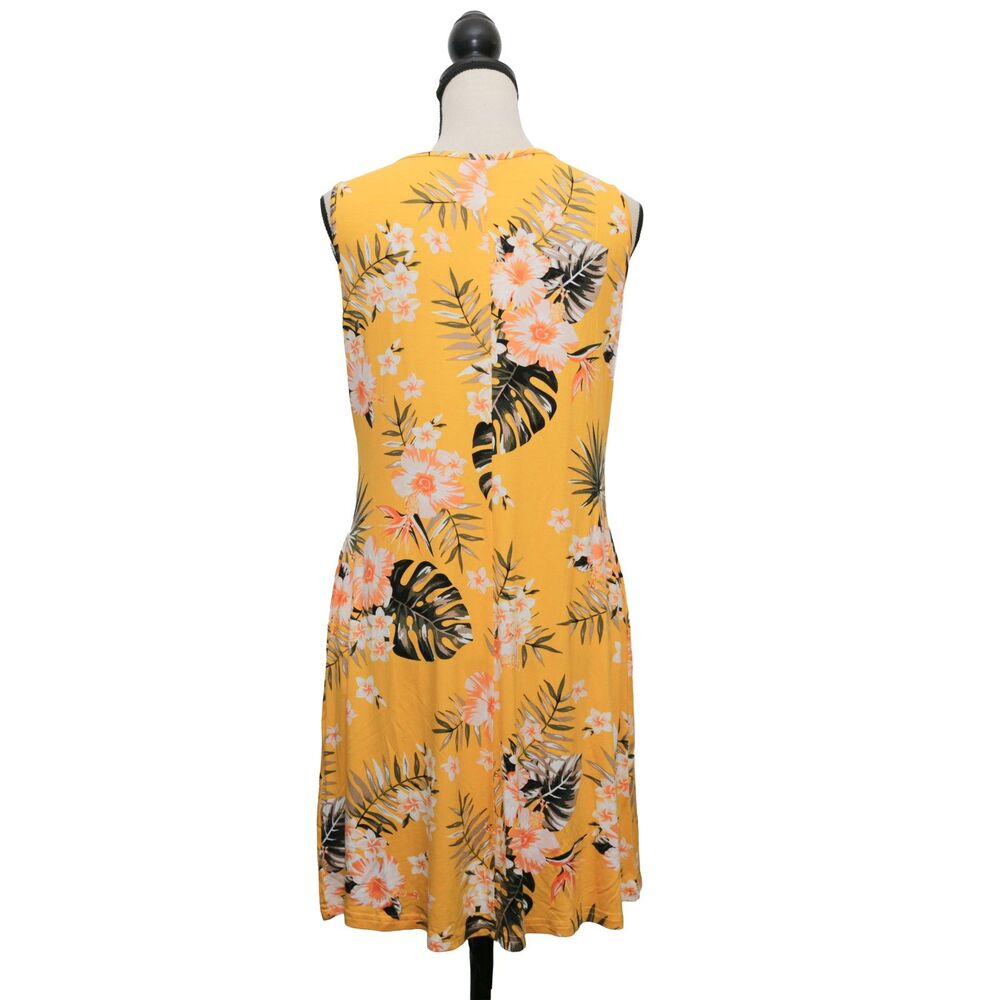 ACTCAT Women's Yellow Tropical Floral Sleeveless Keyhole Knit Midi Dress Size M - Picture 2 of 8